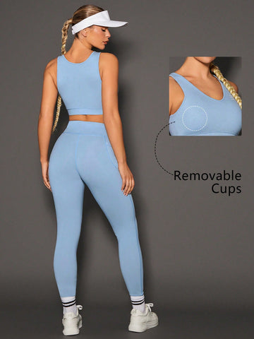 Sports Yoga Basic  Chest Cup   With TANK TOP AND  LEGGING SET