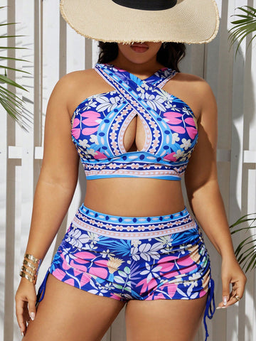 Women Plus Size Floral Print Swimsuit Set
