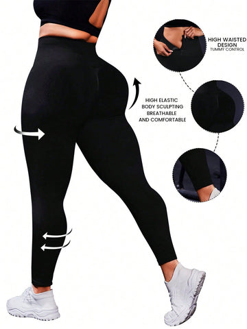 Plus Size Women Solid Color Sports High Elasticity Tights