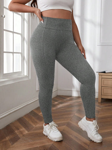 Plus-Size Elastic And Comfortable Stretchy Basic Leggings With Wide Waistband