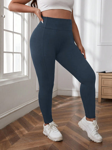 Plus Size Solid Color All-Match Leggings For Daily Wear