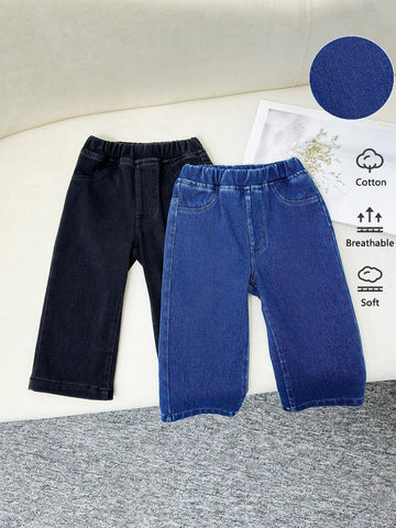 2pcs Comfortable Casual Loose Fit Soft Denim Pants For Baby Girls