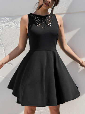 Sundress Short,Short Summer Dress,Fashionable Casual Little Black Dress With Hollow Out Design For Women