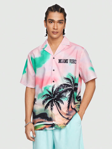 Men Holiday Style Tropical Printed Short Sleeve Beach Shirt