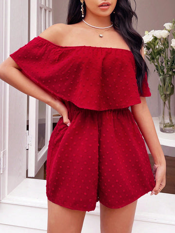 Women's Off-Shoulder Romper With Ruffle Detail