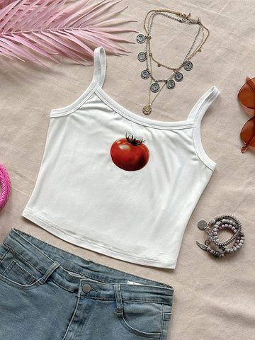Wywh Women's Holiday Inspired Tomato Printed Camisole Top For Summer