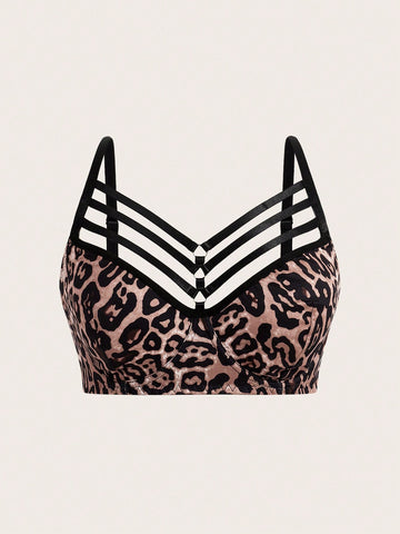 Plus Size Leopard Print Bra Without Steel Ring (1pc)
