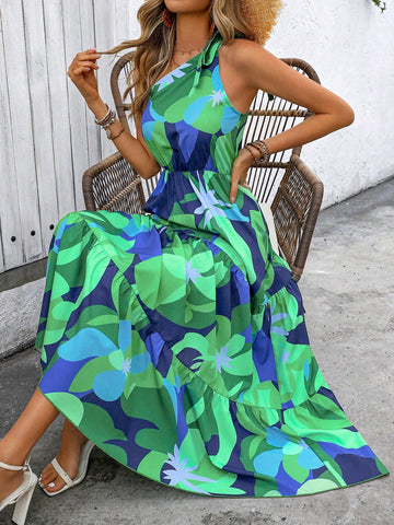 Women One Shoulder Flower Print Dress, Summer Dress, Hawaiian Style