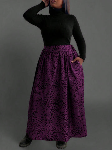 Plus Size Leopard Print High Waist Belted Skirt