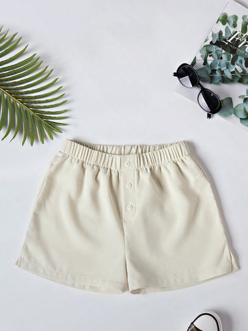 Women Button-Front Simple Casual Shorts, Cozy Comfortable Lounge Wear.