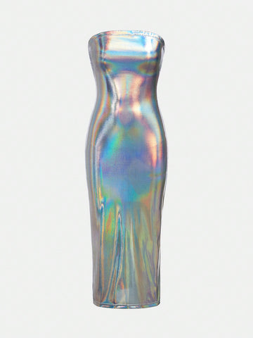 Teen Girl Party Holographic Strapless Dress
