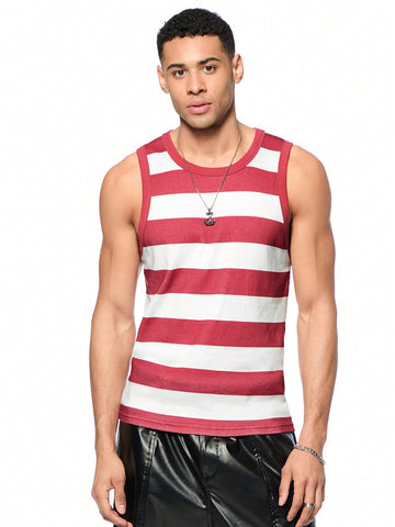 Men's Striped Slim-Fit Tank Top In Red And White