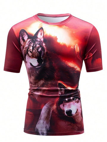 Men Summer Short-Sleeve Casual T-Shirt With Wolf Print And Round Neck
