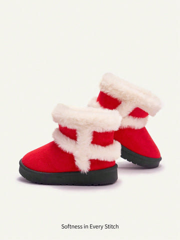 Girls' Fashionable Trendy Design, Stylish, Warm & Comfortable Plush Snow Boots, Red