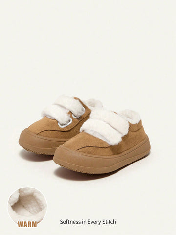 Boys' Camel-colored Fashionable Design Warm & Comfortable Fleece Sports Shoes With Closure