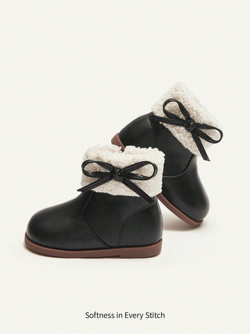 Cute Fashionable Butterfly Knot Design Plush Warm Baby Comfortable Soft Sole Anti-slip Short Boots