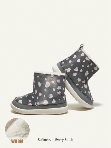 Girls' Heart Design Comfortable And Warm Casual Snow Boots With Random Pattern