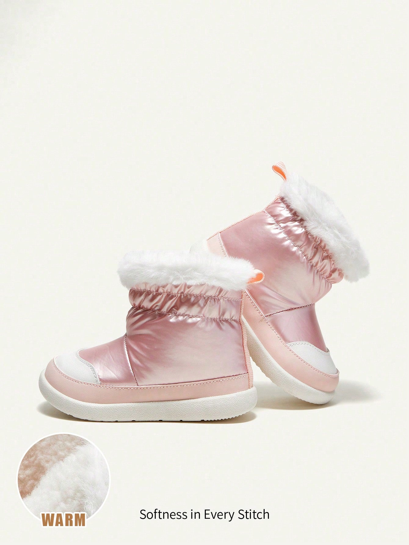Girls' Pink Fashionable Fleece Lined Snow Boots With Trendy Design For Comfort And Warmth