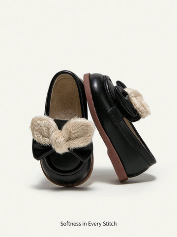 Fashionable And Cute Baby Soft Bottom Butterfly Knot Winter Shoes With Fleece Lining