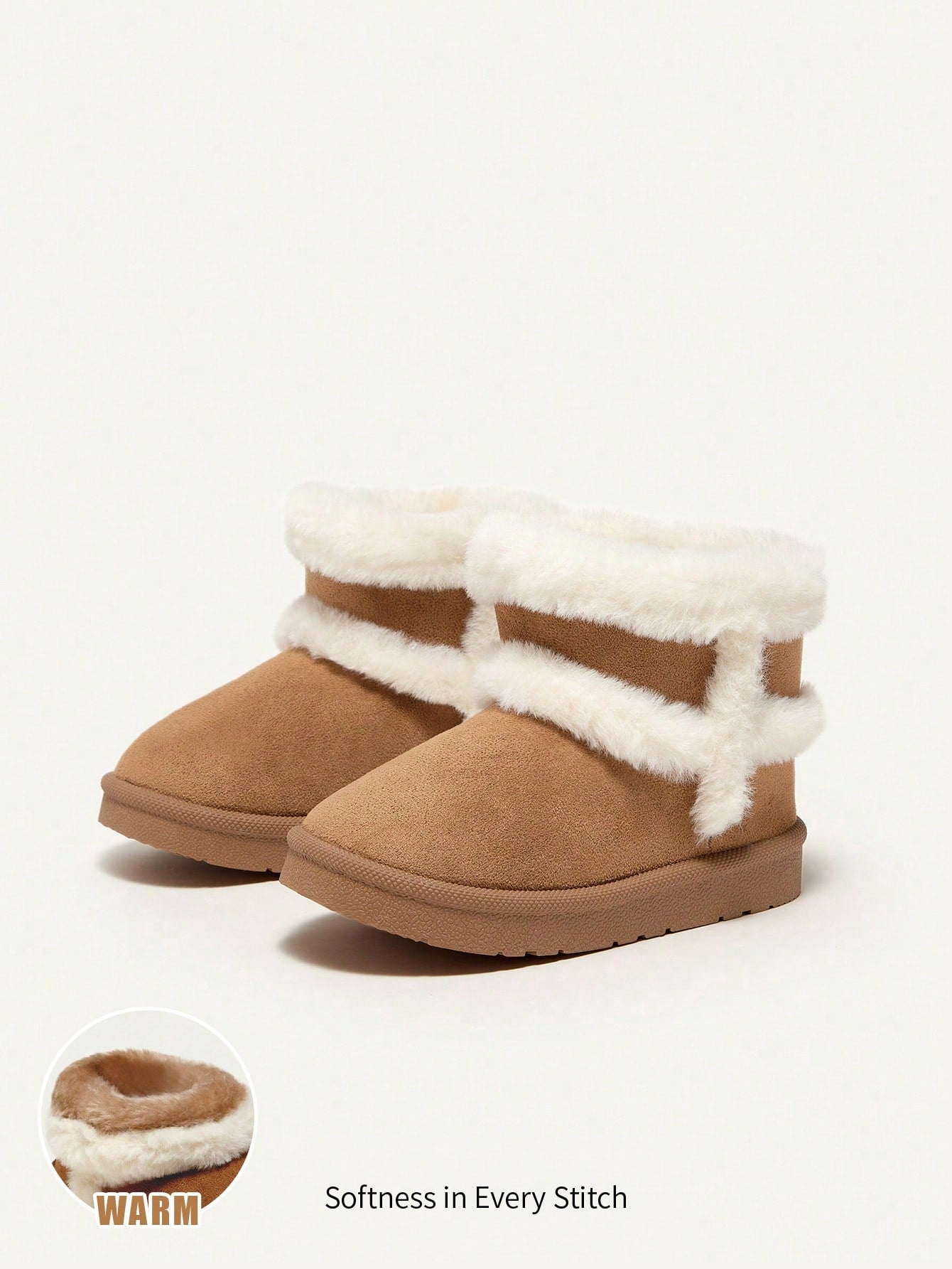 Boys' Stylish Camel-colored Plush Snow Boots, Comfortable And Warm