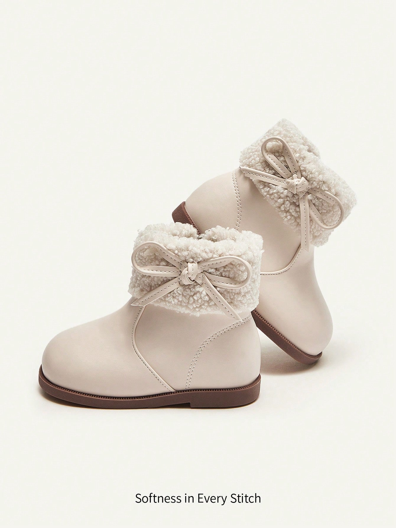 Cute Fashionable Bowknot Design Plush Lined Warm Baby Soft Sole Anti-slip Short Boots
