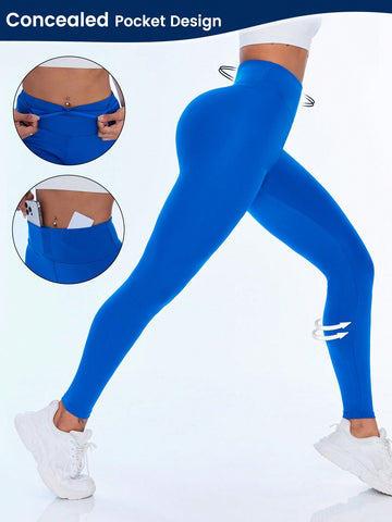 Sports Leggings With Front Concealed Pocket Design, Tailored Fit For Lower Leg