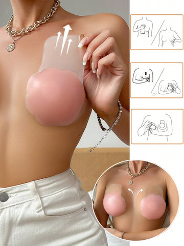 1pair Pink Flower Shaped Nipple Covers, Invisible Bra Pads