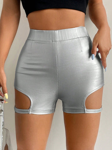 Solid Color Sexy Hollow Out Shorts
