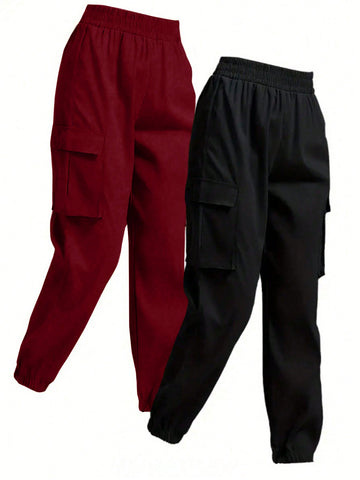 Solid Color Simple Daily Plus Size Cargo Pants