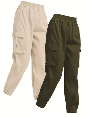 Plus Size Solid Color Leisure Pocket Design Daily Wear Cargo Pants