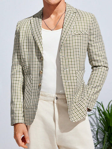Men's Checkered Weaving Leisure Suit Jacket