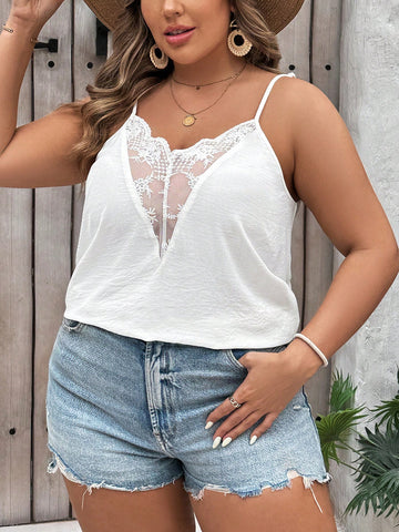 Summer Plus Size Women Vacation Style Sexy Lace Cami Top