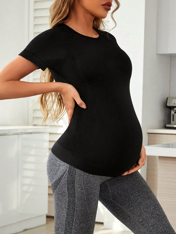 Pregnant Women Casual Slim Fit Solid Short Sleeve T-Shirt