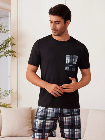 Men's Plaid Patchwork Comfortable Homewear Set