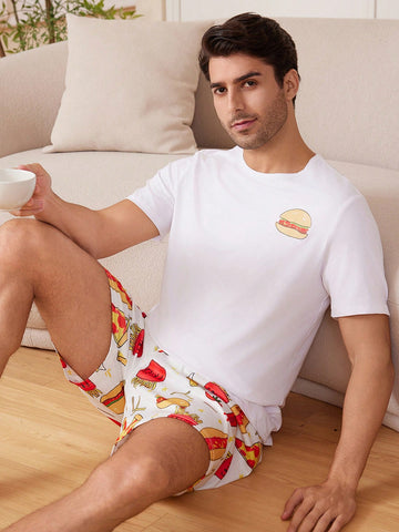 Men's Hamburger Print Comfortable Homewear Set