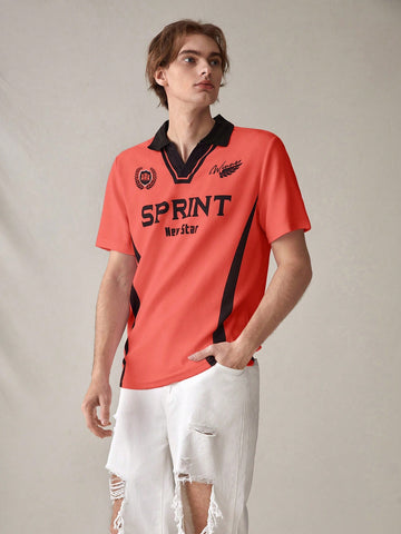 Men Simple Printed Short Sleeve Polo Shirt For Daily Wear