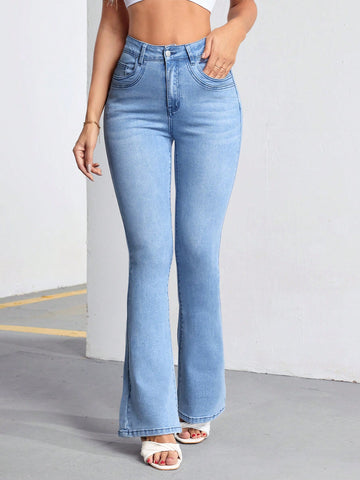 Women Fashionable And Versatile Slim Fit Flared Jeans