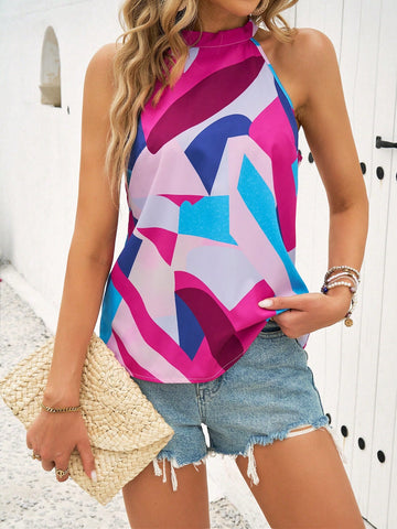 Women Summer Sleeveless Colorblock Loose Vacation Style Tank Top
