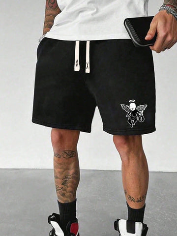 Men's Angel Printed Drawstring Waist Shorts