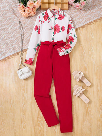One Casual Floral Shirt And Pink Pants