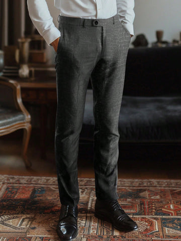 Men's Solid Color Tapered Casual Suit Pants With Slanted Pockets