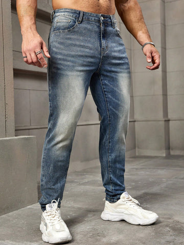 Men Washed Casual Tapered Jeans