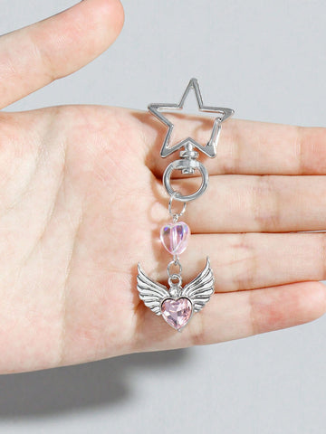2 Pcs European And American Style Hollow Star And Pink Rhinestone Inlaid Dynamic Butterfly Pendant Set, Various Keychains, Bag Accessories