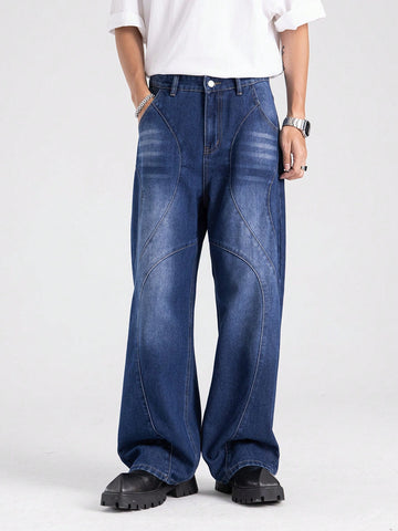 Men's Patchwork Denim Pants Suitable For Daily Wear All Year Round