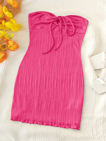 Women Solid Color Simple Strapless Dress