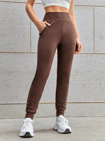 Women Wide-Waist Stylish And Comfortable Sports Pants With Slanted Pockets, Suitable For Running And Fitness