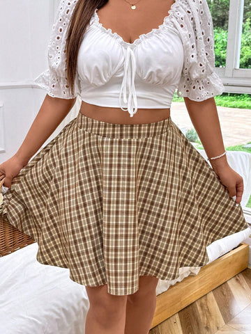 Plus Size Flare Skirt In Collegiate Style Pattern, Summer