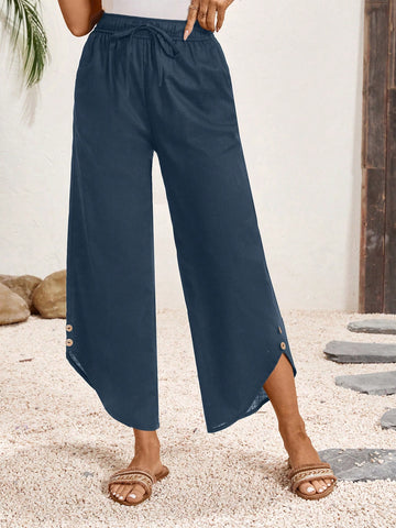 Linen Solid Color Simple Daily Women\ Long Pants