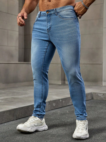 Men Fashion Solid Color Casual Jeans