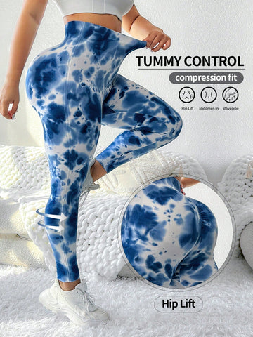 Plus Size Tie Dye High Waisted Athletic Leggings